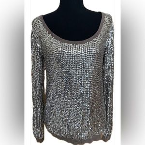 Sandro Silver Sequin Long Sleeve Top